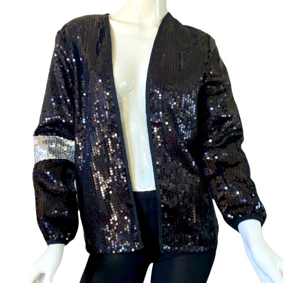 Jackets & Blazers - Black and Silver Sequins Open Front Blazer size M